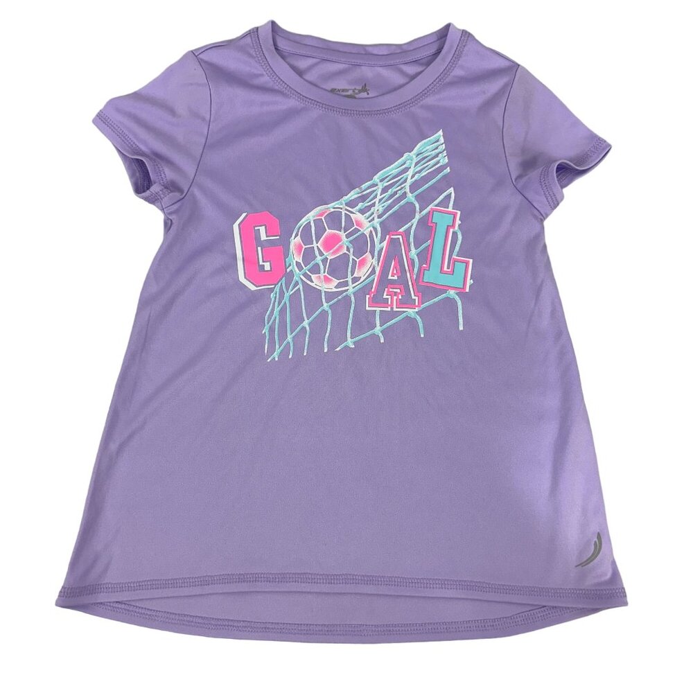 ExerTek Girls Activewear Soccer Goal Graphic T Shirt Size 6X Short Sleeve Purple